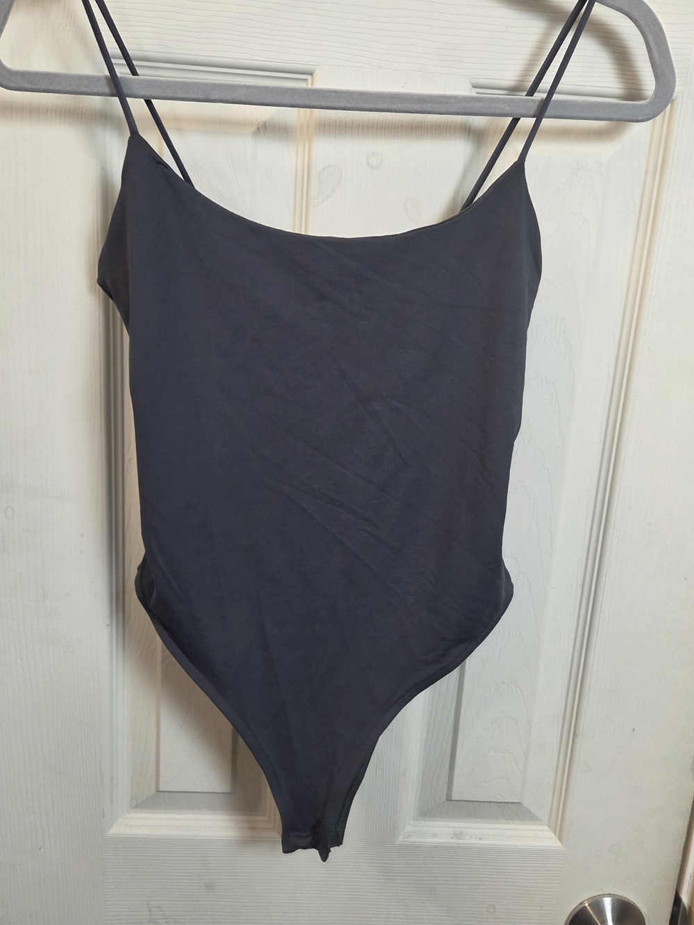 Zara Charcoal Grey Spaghetti-Strap Bodysuit #0458